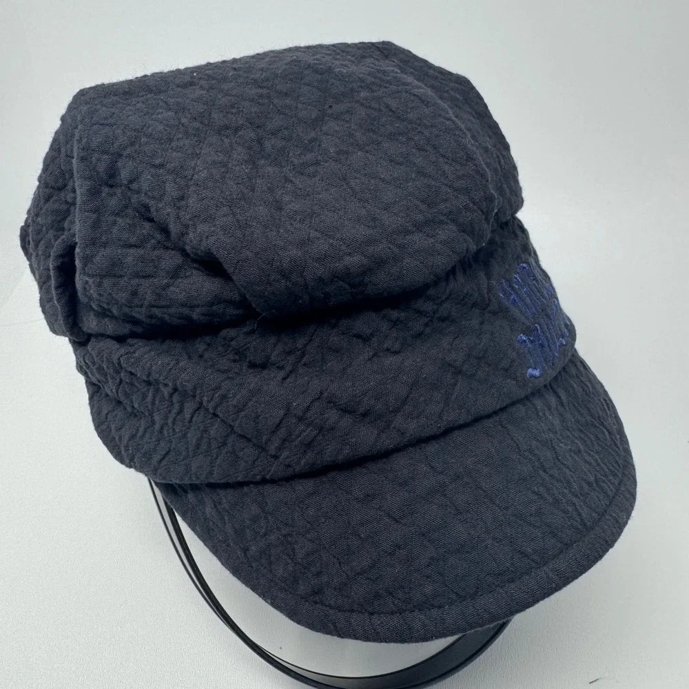 Harley Davidson Black Textured Quilted Newsboy Cap Hat‎ with Blue Embroidery